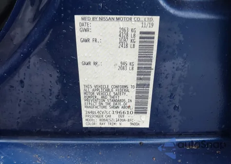 2020 Nissan Altima Sr Fwd from USA, damaged, VIN 1N4BL4CV7LC196610